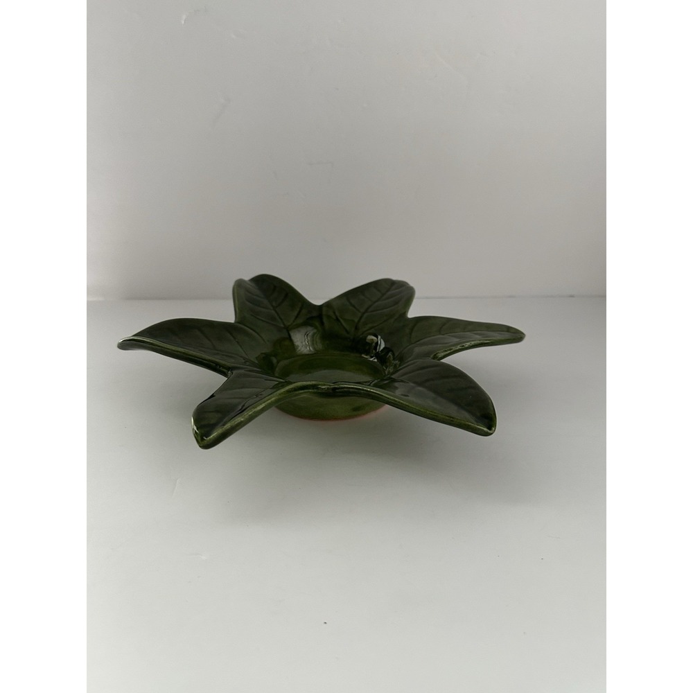 Vintage Green Leaf Flower Pottery Bowl Dish Planter Centerpiece 10 Inch